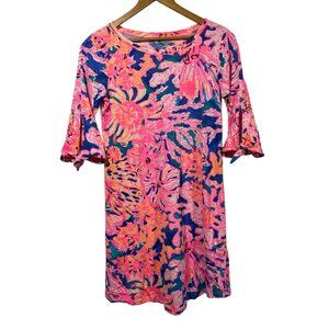 Lilly Pulitzer Preston Shift Dress Swirling Sea Dream Pink Blue Pima Cotton XS